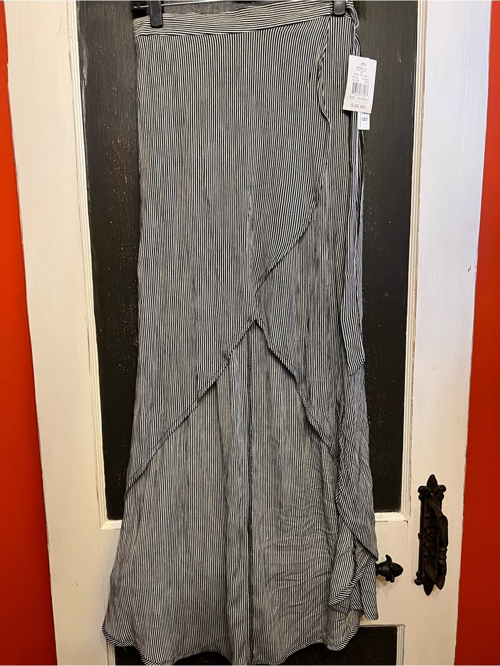 Joe Benbasset Black and White Striped Wrap Maxi Skirt